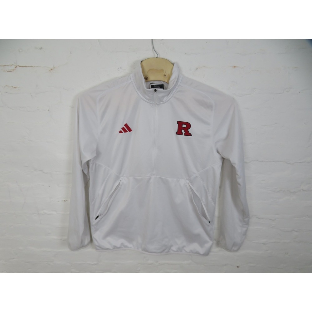 Rutgers Scarlet Knights Jacket Mens XL White Adidas Football 1/2 Zip Team Issued
